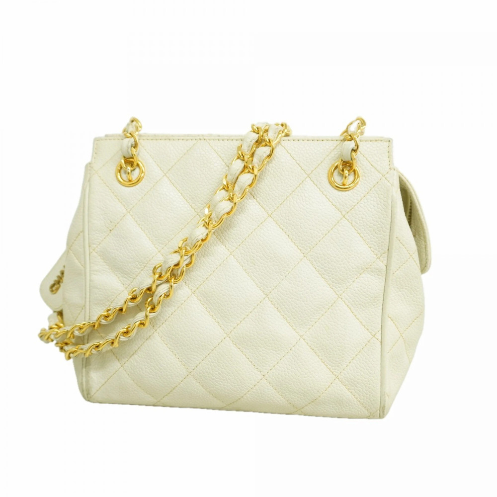 CHANEL White Caviar Leather Shoulder Bag